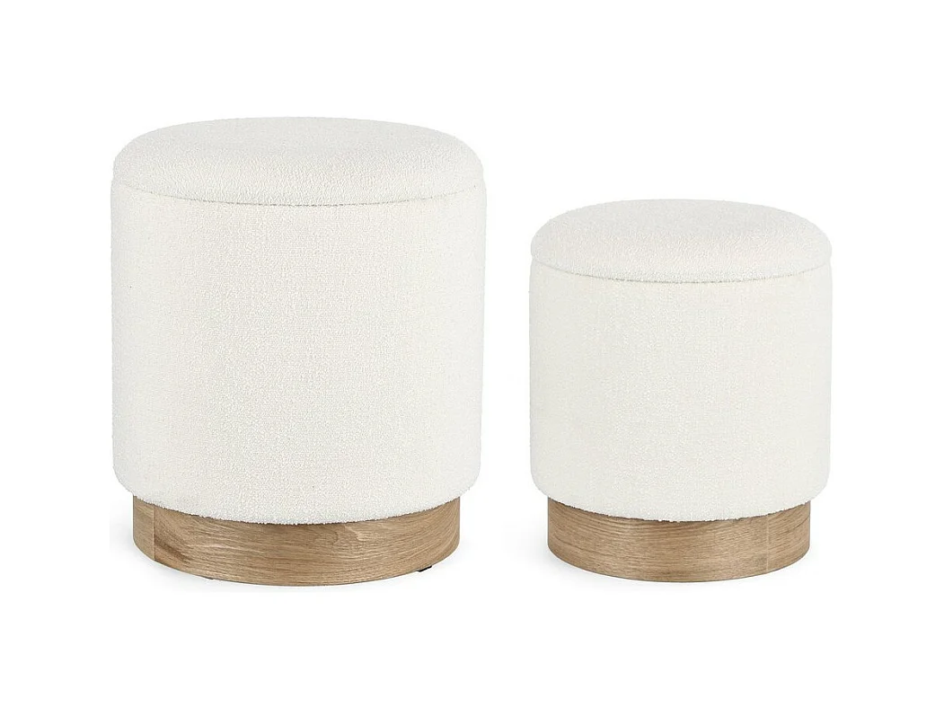 Conjunto de 2 pufes de arrumação brancos e em madeira de freixo - ZOYA