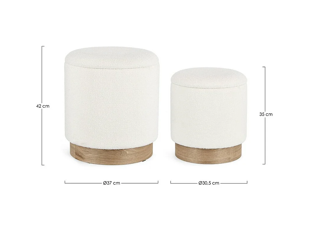 Conjunto de 2 pufes de arrumação brancos e em madeira de freixo - ZOYA
