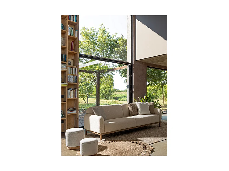 Conjunto de 2 pufes de arrumação brancos e em madeira de freixo - ZOYA