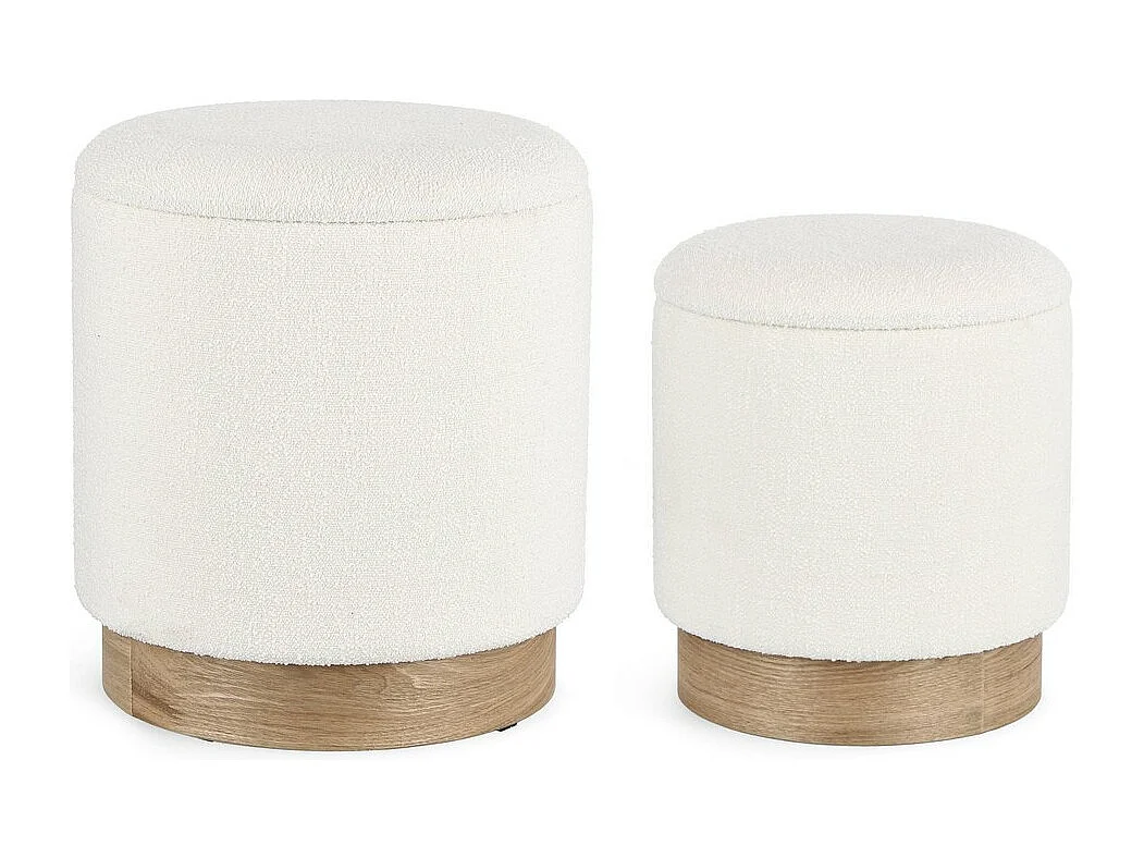Lot de 2 poufs de rangement en bois blanc et frêne - ZOYA