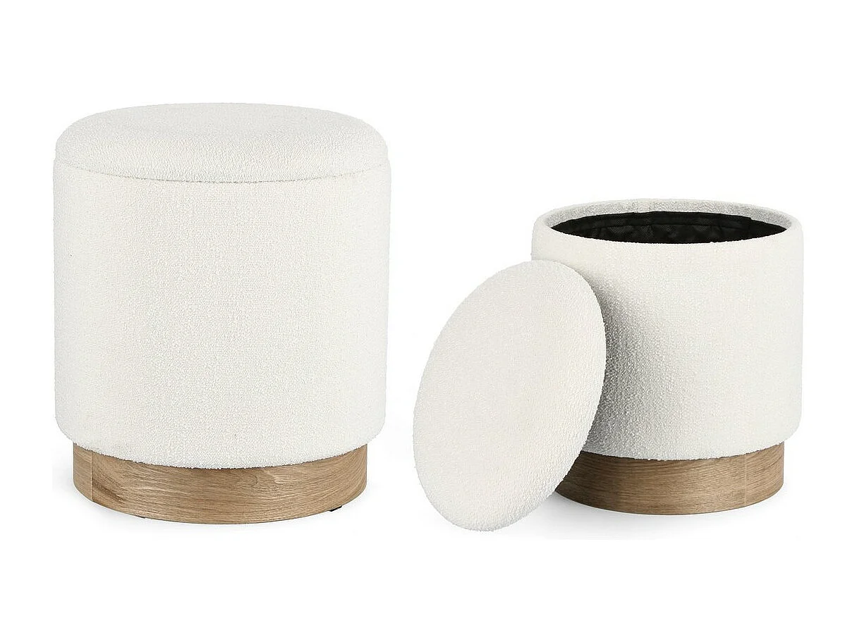 Lot de 2 poufs de rangement en bois blanc et frêne - ZOYA