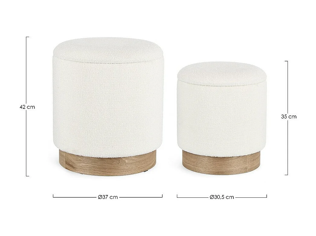 Lot de 2 poufs de rangement en bois blanc et frêne - ZOYA