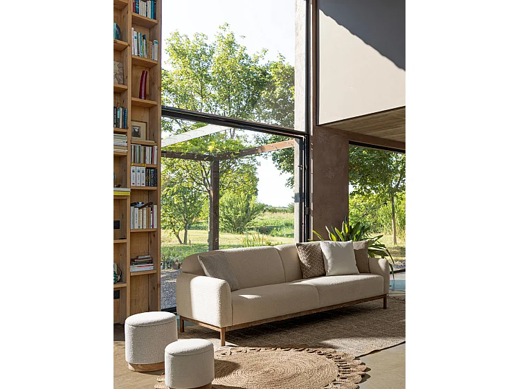 Lot de 2 poufs de rangement en bois blanc et frêne - ZOYA