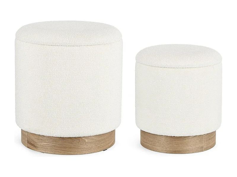 Lot de 2 poufs de rangement en bois blanc et frêne - ZOYA