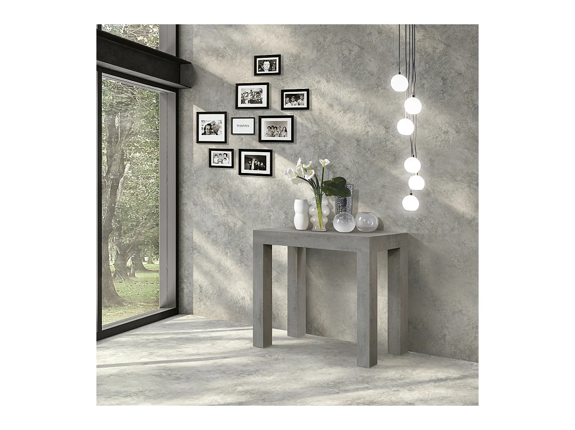 Ausziehbarer Konsolentisch in Zementgrau 90×45 cm - 90×300 cm - VIAREGGIO