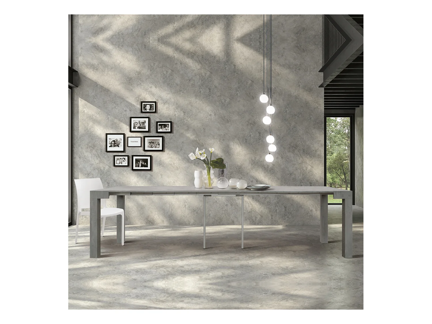 Ausziehbarer Konsolentisch in Zementgrau 90×45 cm - 90×300 cm - VIAREGGIO