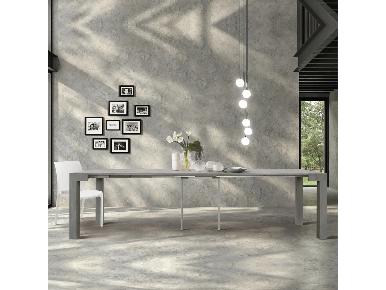 Wysuwany stół konsolowy 90×45 cm z efektem szarego cementu - 90×300 cm - VIAREGGIO