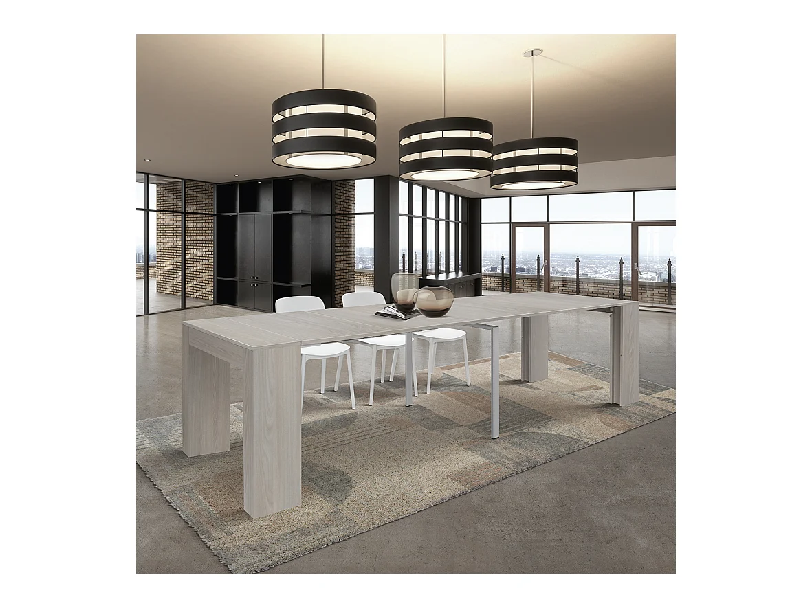 Consola extensible de madera acabado olmo perla 90×45-90×300 cm - LERICI