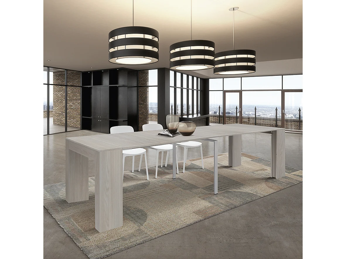 Mesa de consola extensível em madeira, acabamento em olmo pérola 90×45-90×300 cm - LERICI