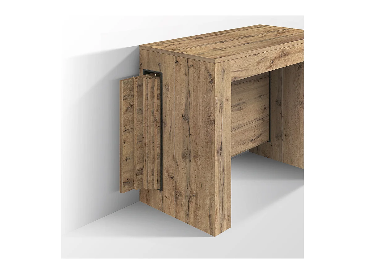 Consola extensible de madera, acabado roble rústico 90×45-90×295 cm - GAIOLE