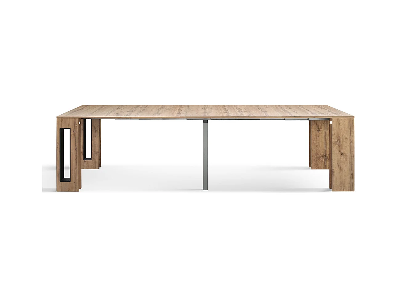 Consola extensible de madera, acabado roble rústico 90×45-90×295 cm - GAIOLE