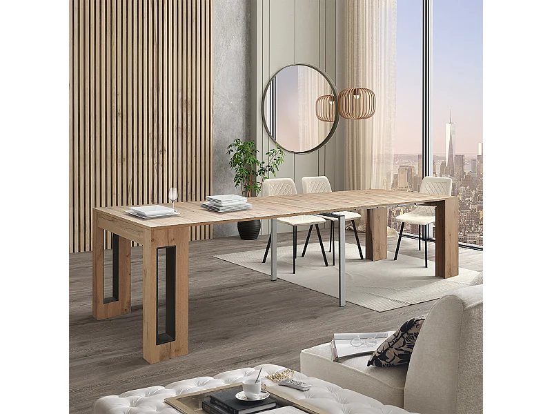 Console à rallonge en bois, finition chêne rustique 90×45-90×295 cm - GAIOLE