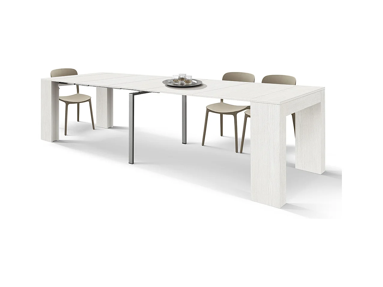 Console à rallonge en bois, finition frêne blanc 90×45-90×300 - LERICI