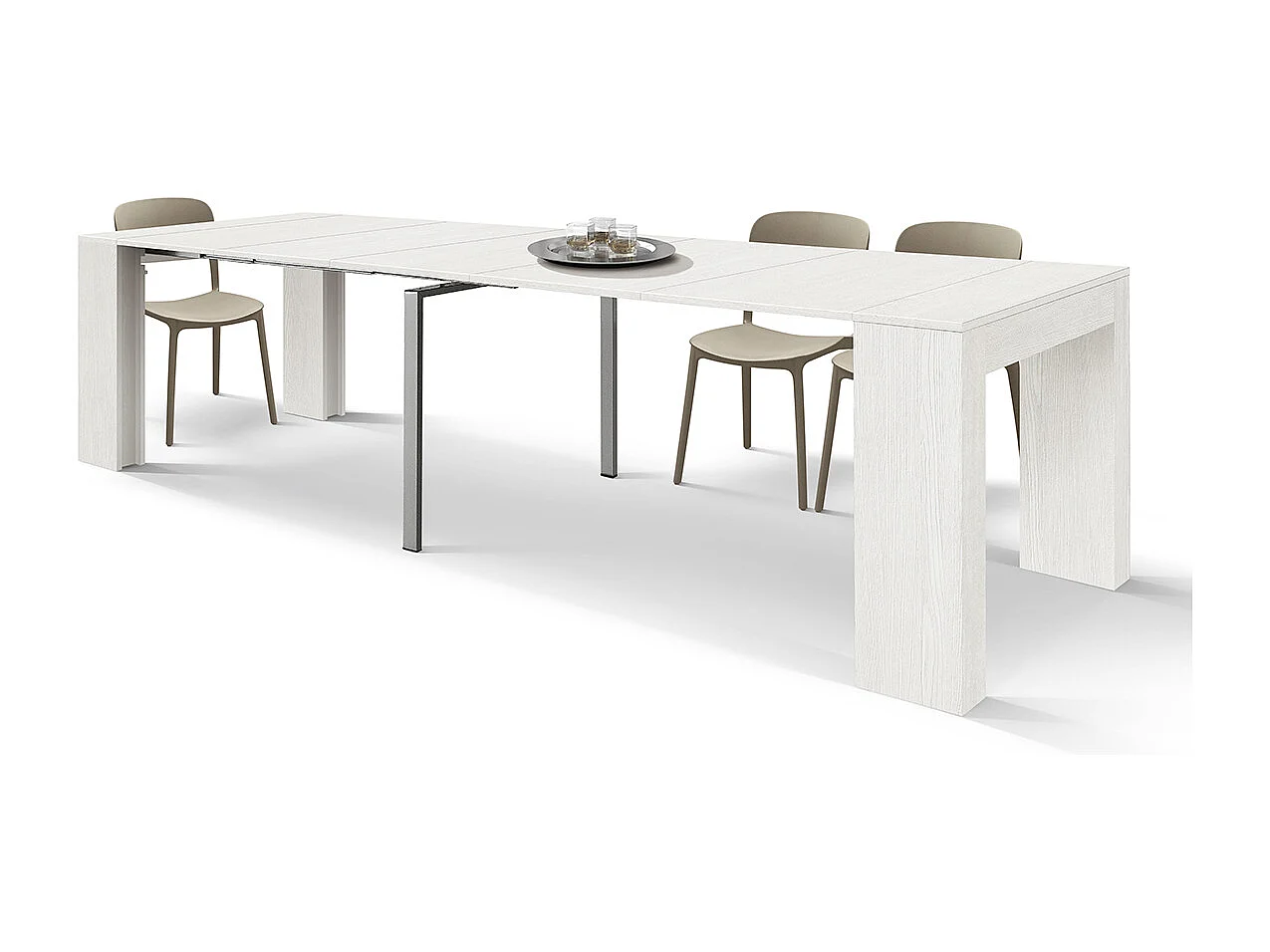 Console à rallonge en bois, finition frêne blanc 90×45-90×300 - LERICI