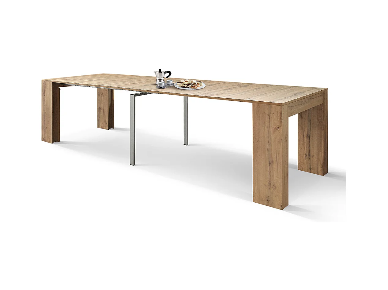 Ausziehbarer Konsolentisch aus Holz, rustikale Eiche 90×45-90×300 cm - LERICI