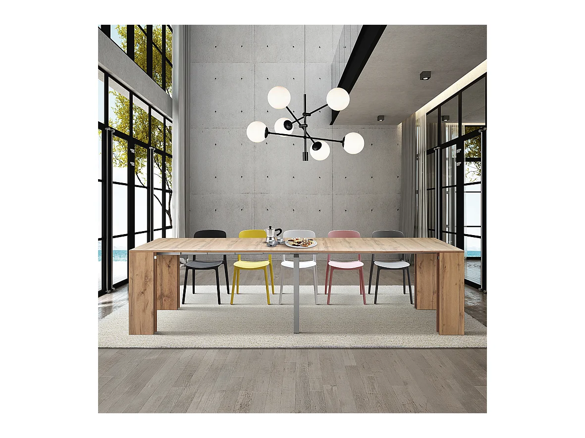 Ausziehbarer Konsolentisch aus Holz, rustikale Eiche 90×45-90×300 cm - LERICI