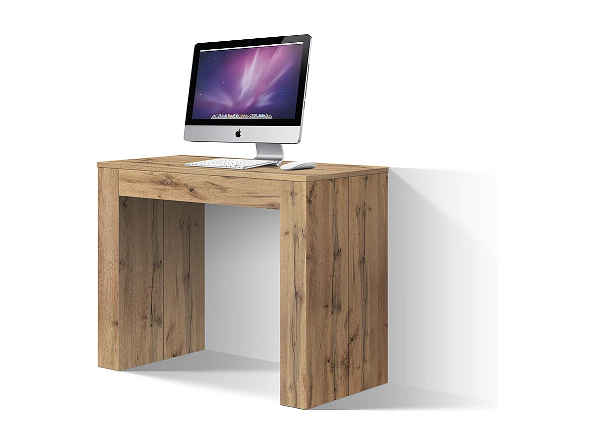 Mesa de consola extensível em madeira, acabamento em carvalho rústico 90×45-90×300 cm - LERICI