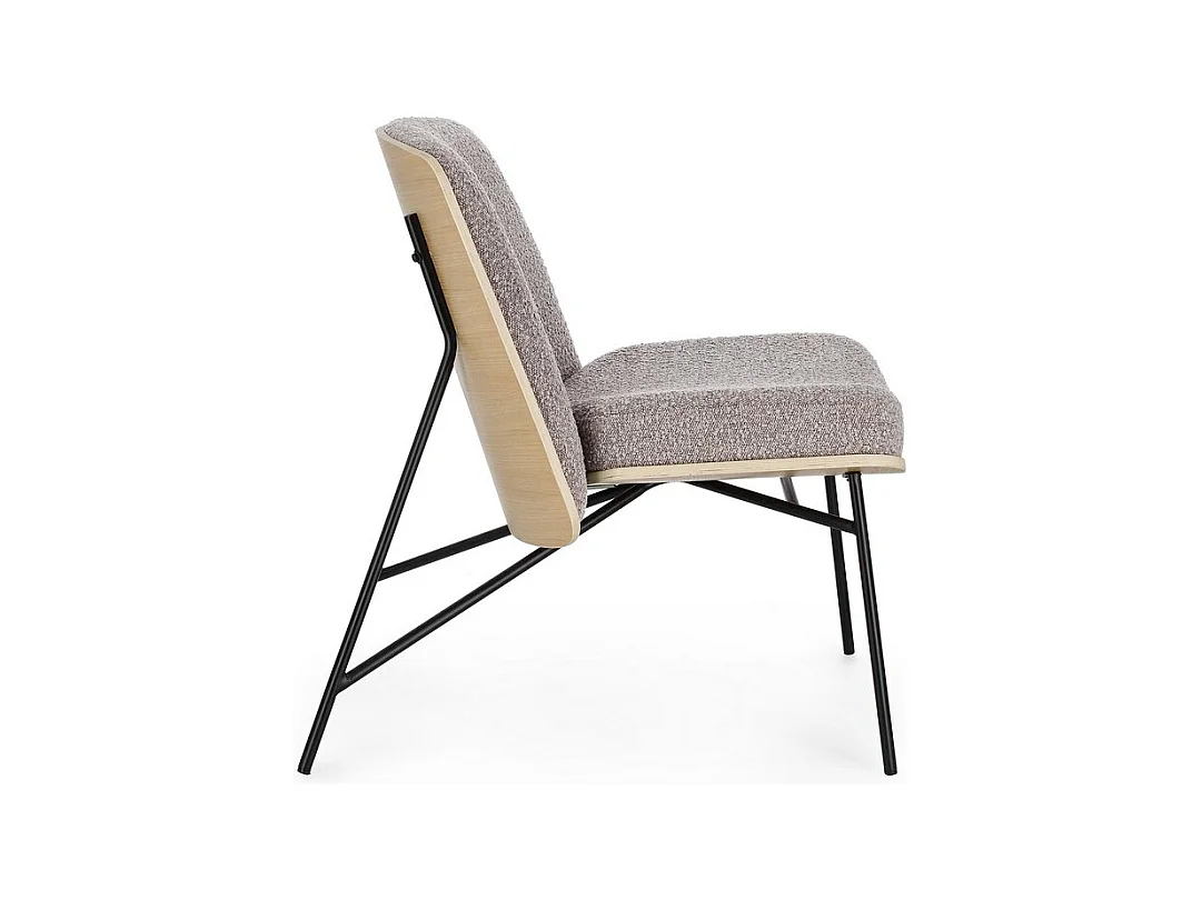 Fauteuil in duifgrijze bouclé-effect stof en zwarte stalen poten - EMERSON