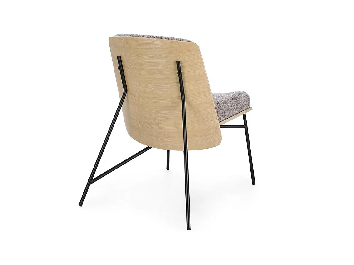 Fauteuil in duifgrijze bouclé-effect stof en zwarte stalen poten - EMERSON