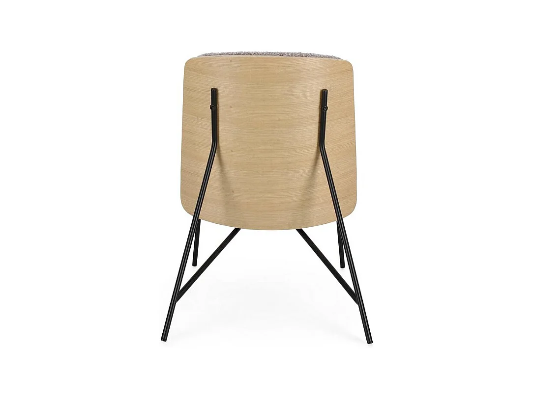 Fauteuil in duifgrijze bouclé-effect stof en zwarte stalen poten - EMERSON