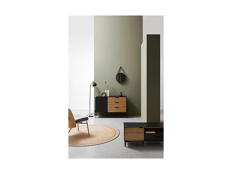 Fauteuil in duifgrijze bouclé-effect stof en zwarte stalen poten - EMERSON