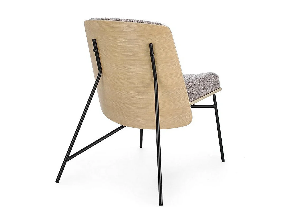 Fotel z gołębioszarej tkaniny z efektem bouclé i czarnymi stalowymi nogami - EMERSON