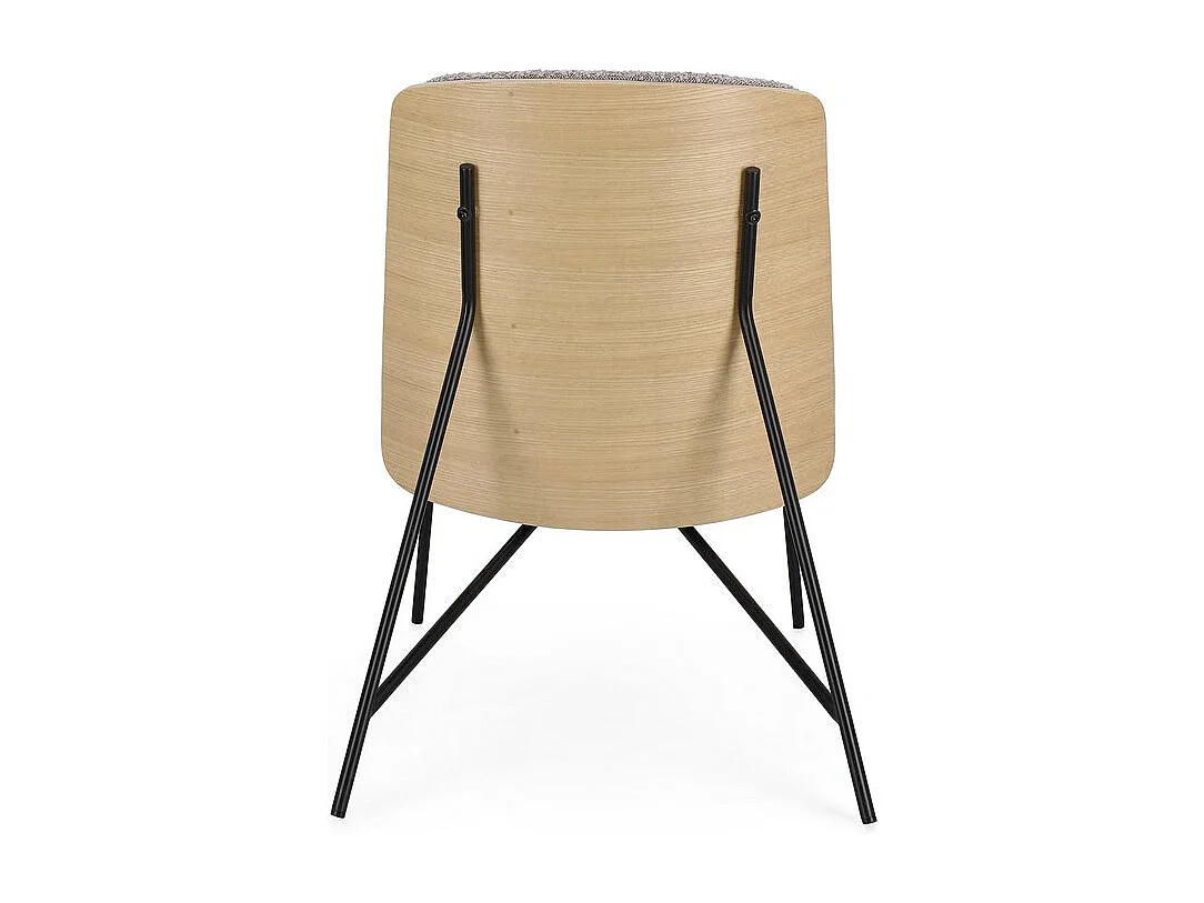 Fotel z gołębioszarej tkaniny z efektem bouclé i czarnymi stalowymi nogami - EMERSON