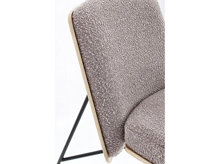 Fotel z gołębioszarej tkaniny z efektem bouclé i czarnymi stalowymi nogami - EMERSON