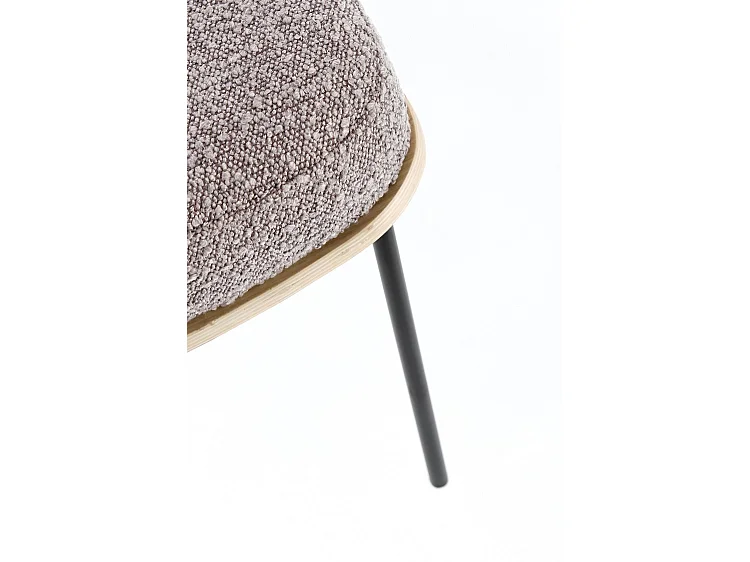 Fotel z gołębioszarej tkaniny z efektem bouclé i czarnymi stalowymi nogami - EMERSON