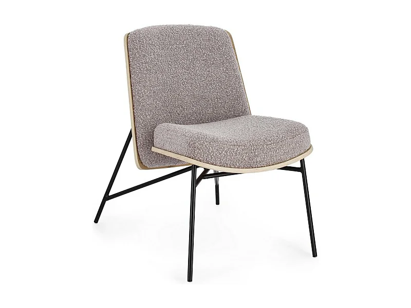 Fauteuil en tissu effet bouclé gris tourterelle et pieds en acier noir - EMERSON