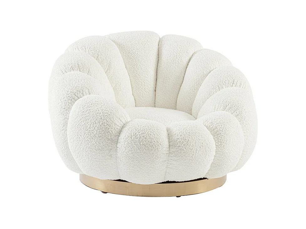Fauteuil pivotant en tissu bouclé blanc - FLOREL
