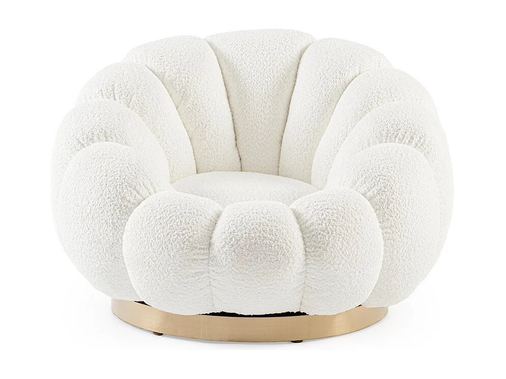 Cadeira de braços giratória em tecido de efeito bouclé branco - FLOREL