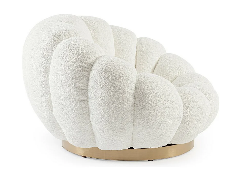 Cadeira de braços giratória em tecido de efeito bouclé branco - FLOREL