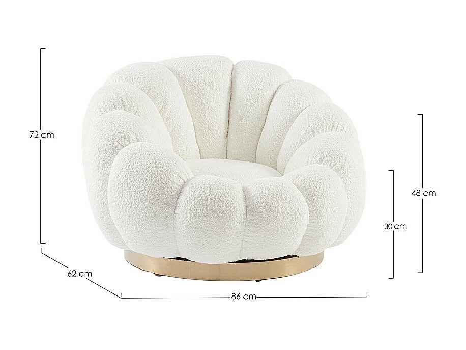 Cadeira de braços giratória em tecido de efeito bouclé branco - FLOREL