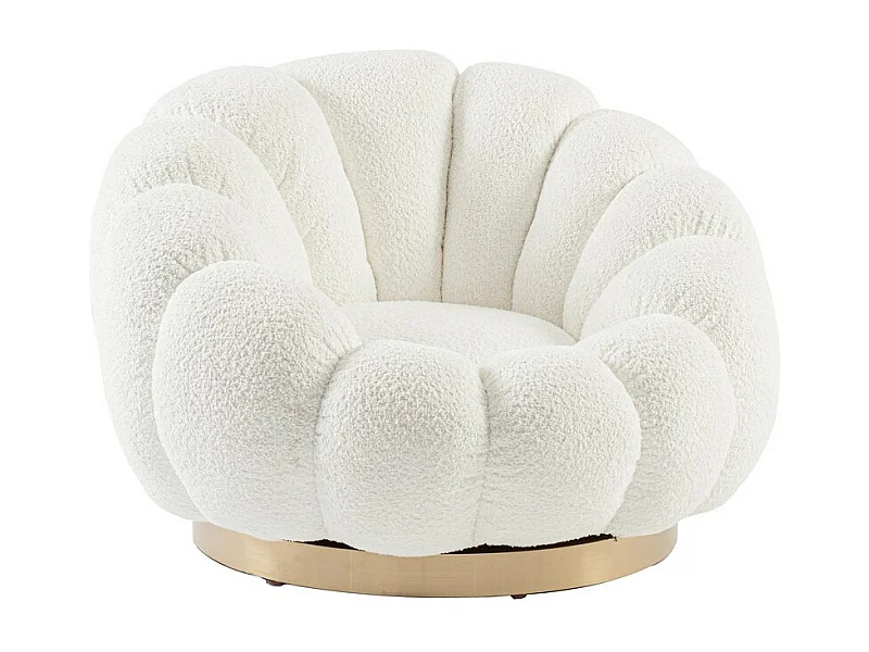 Fauteuil pivotant en tissu bouclé blanc - FLOREL