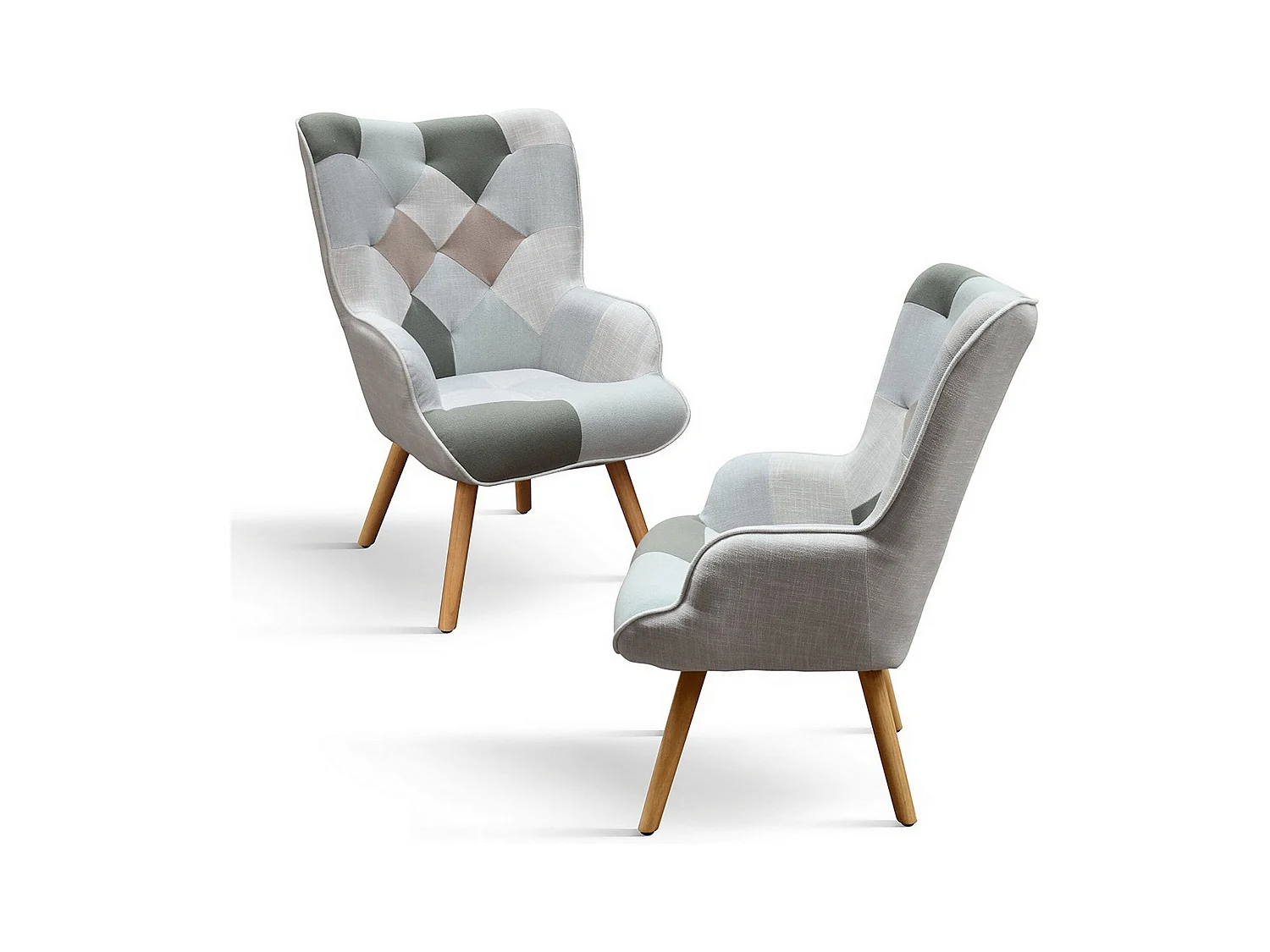 Sillón de tela multicolor con patas de madera - HAVANA