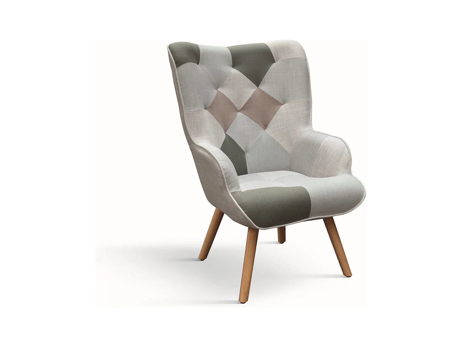 Fauteuil en tissu multicolore avec pieds en bois - HAVANA