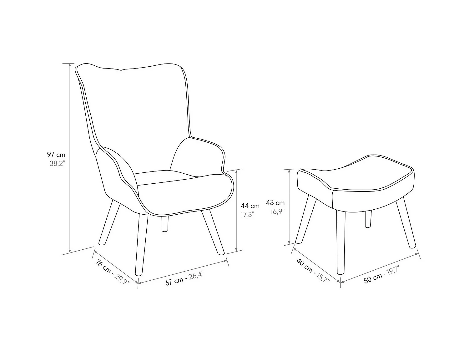 Cadeirão em tecido patchwork multicolorido, pernas de madeira, com apoio para os pés - HAVANA