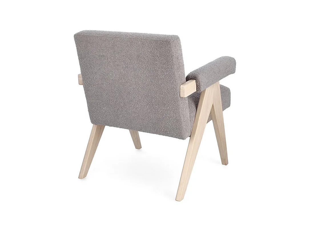 Fauteuil in duifgrijze bouclé-effect stof en rubberhouten poten - FAIZA