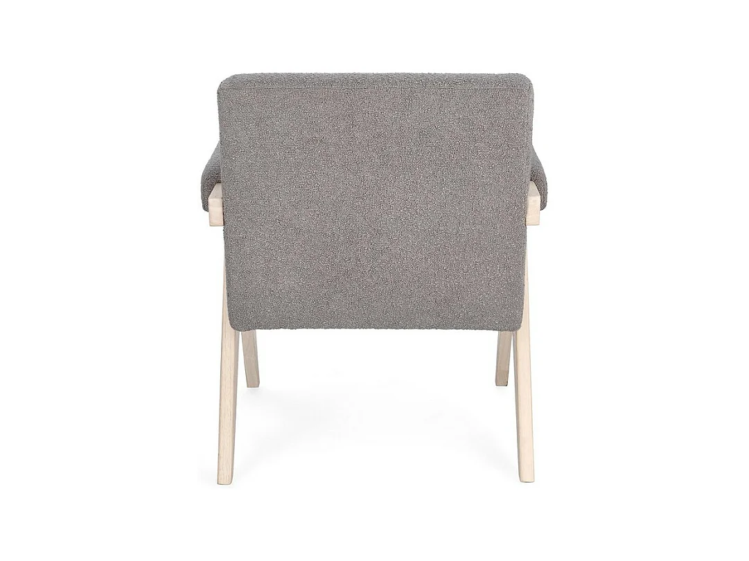 Fauteuil in duifgrijze bouclé-effect stof en rubberhouten poten - FAIZA