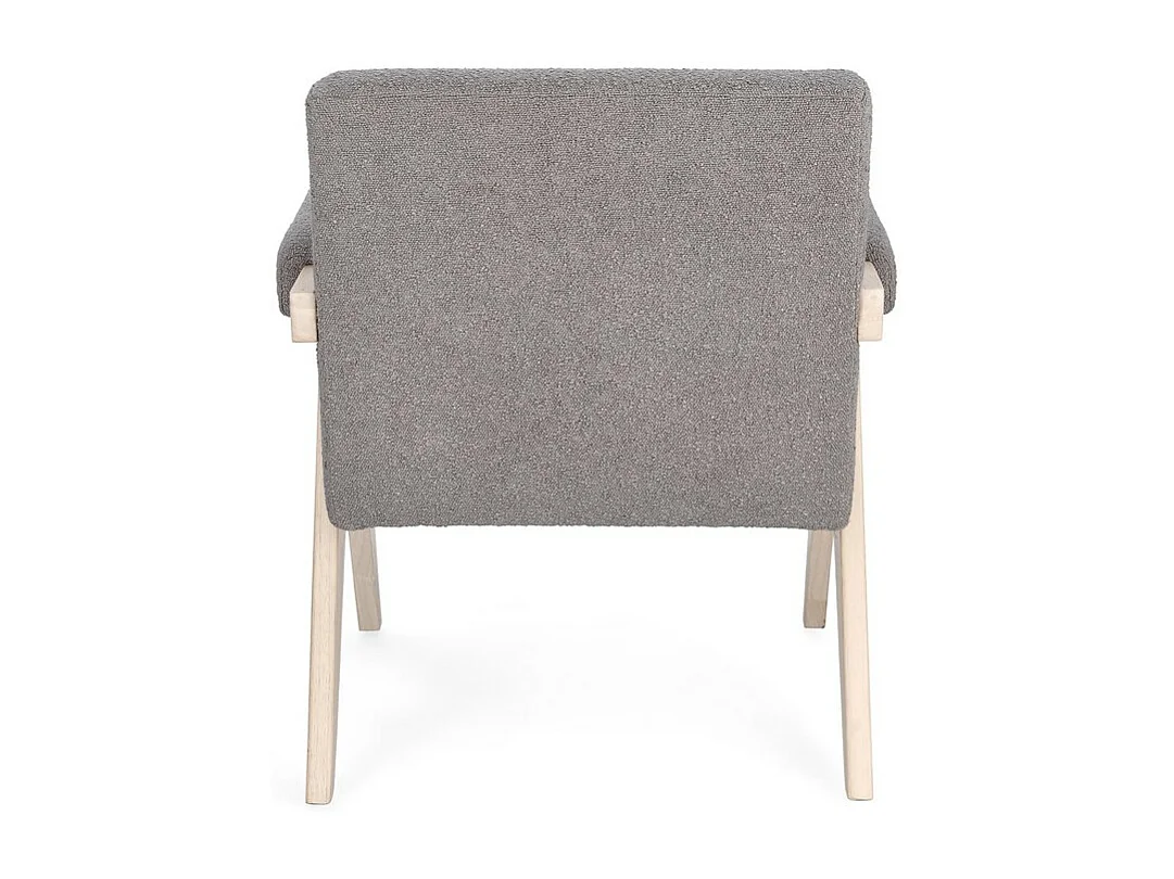 Fauteuil en tissu bouclé gris tourterelle et pieds en bois d'hévéa - FAIZA