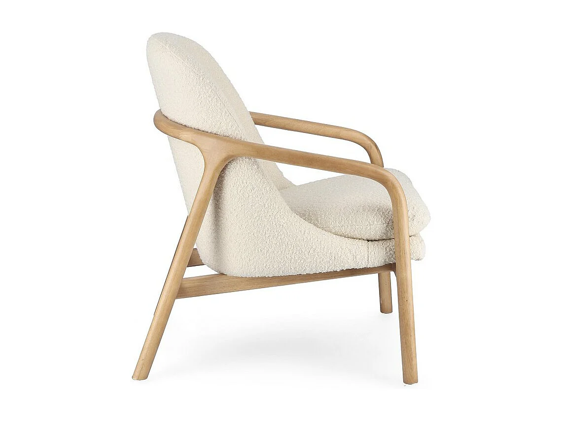 Poltrona in tessuto effetto bouclé bianco, struttura legno rubberwood - ELAIDE