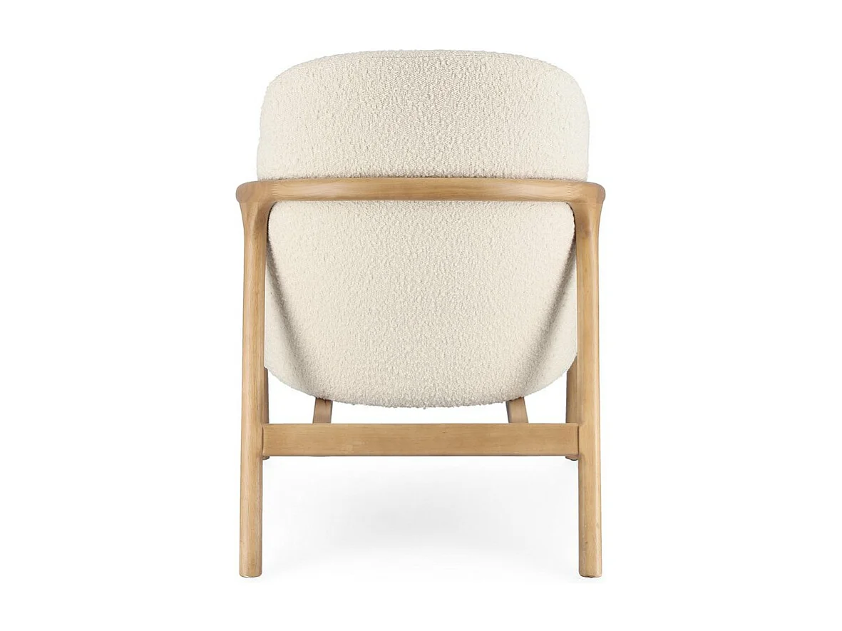 Poltrona in tessuto effetto bouclé bianco, struttura legno rubberwood - ELAIDE