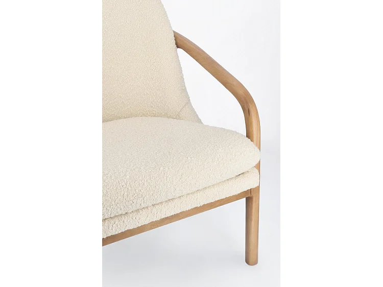 Poltrona in tessuto effetto bouclé bianco, struttura legno rubberwood - ELAIDE