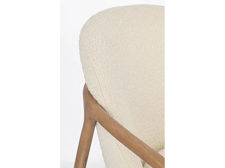 Poltrona in tessuto effetto bouclé bianco, struttura legno rubberwood - ELAIDE
