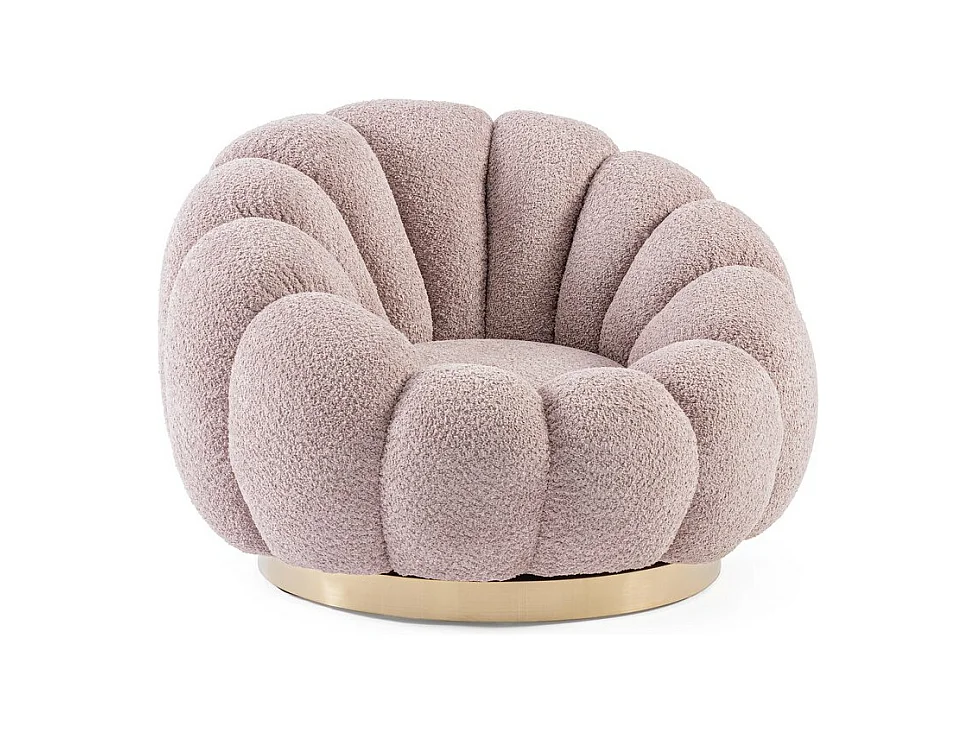 Fauteuil pivotant en tissu bouclé rose antique - FLOREL