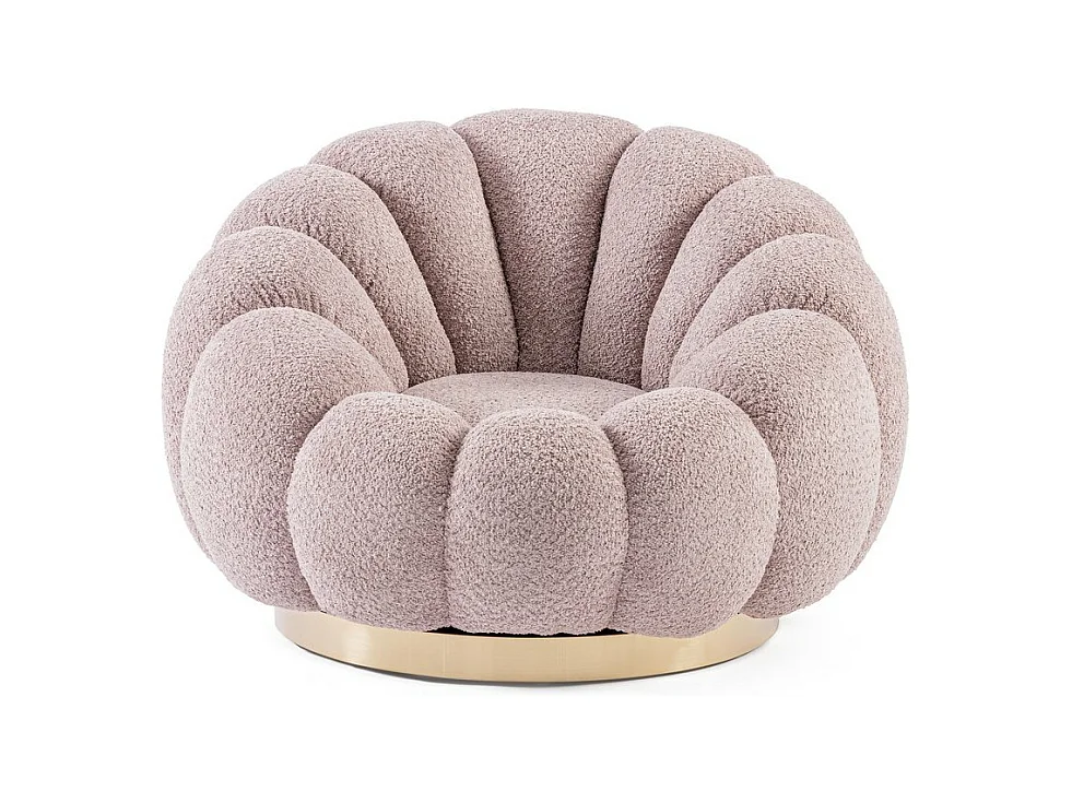 Draaibare fauteuil in antiek roze bouclé-effect stof - FLOREL