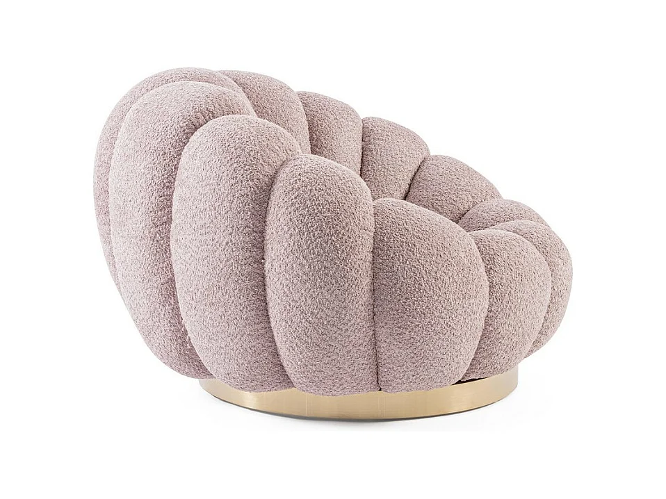 Draaibare fauteuil in antiek roze bouclé-effect stof - FLOREL