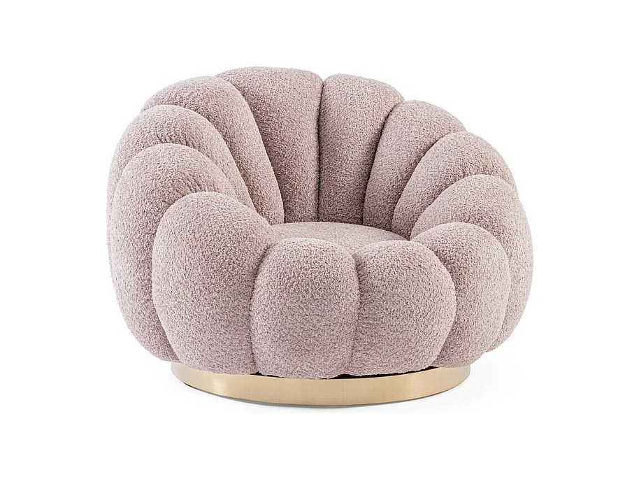 Draaibare fauteuil in antiek roze bouclé-effect stof - FLOREL