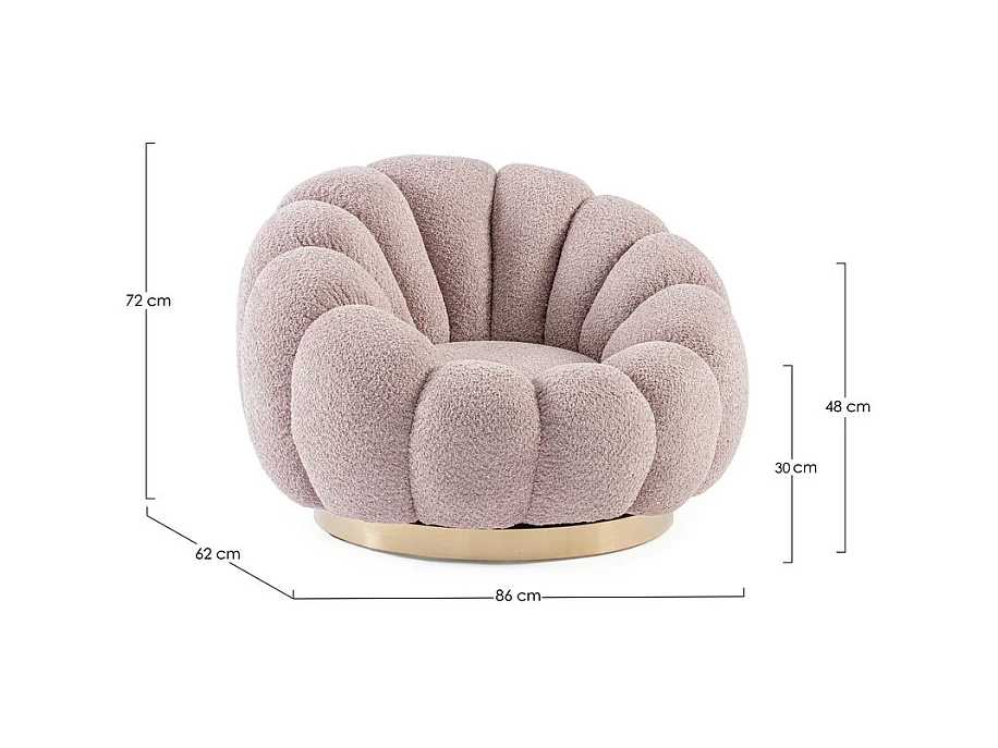 Draaibare fauteuil in antiek roze bouclé-effect stof - FLOREL